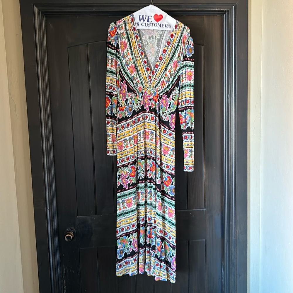 Boden Floral Striped Midi Dress in Black with Multicolor Print